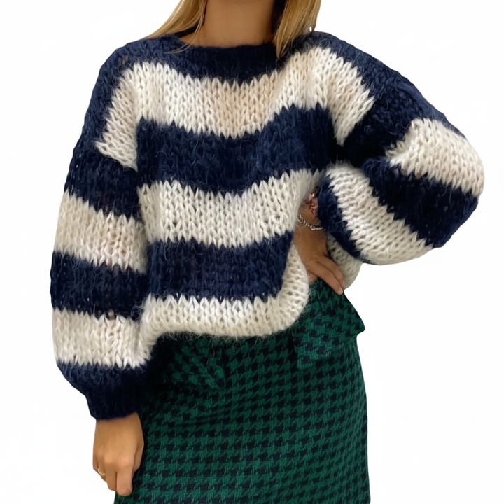 Pull tricoté épais pour femme | Rayures larges
