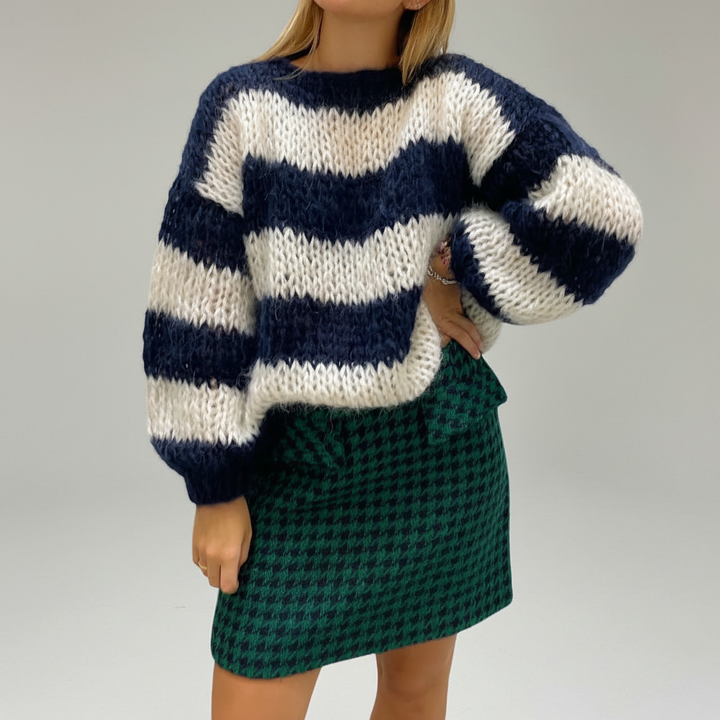 Pull tricoté épais pour femme | Rayures larges