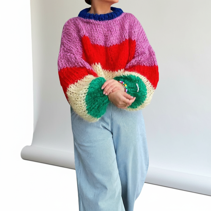 Pull tricoté épais pour femme | Rayures larges