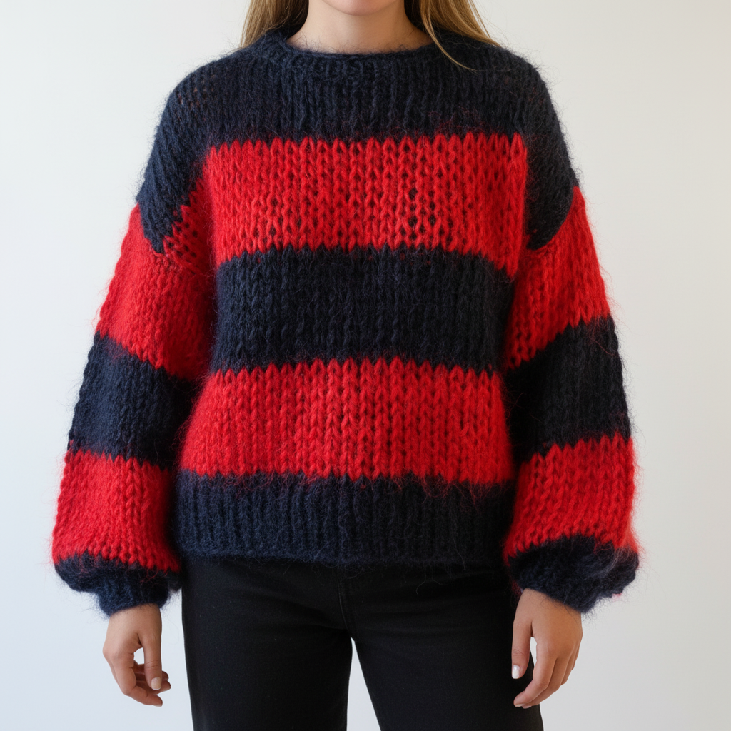 Pull tricoté épais pour femme | Rayures larges