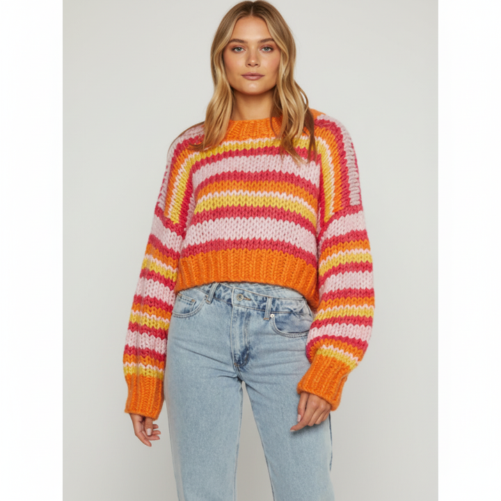 Pull tricoté épais pour femme | Rayures larges