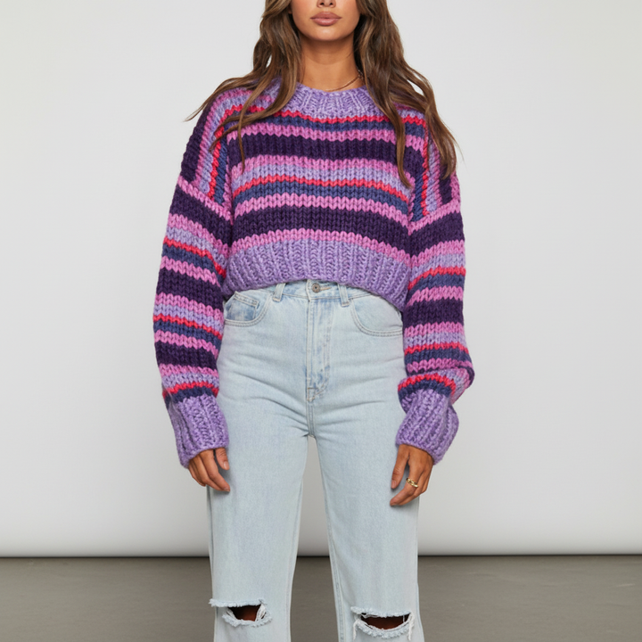 Pull tricoté épais pour femme | Rayures larges