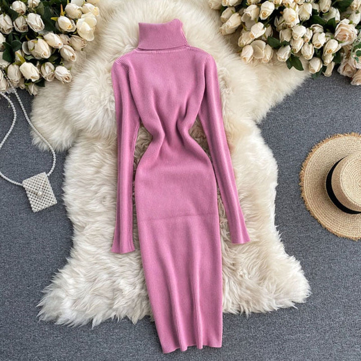 Women’s Ribbed Knit Turtleneck Dress | Maxi