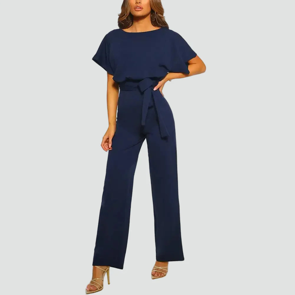 Women's Elegant Short Sleeve Jumpsuit | Tie-Waist