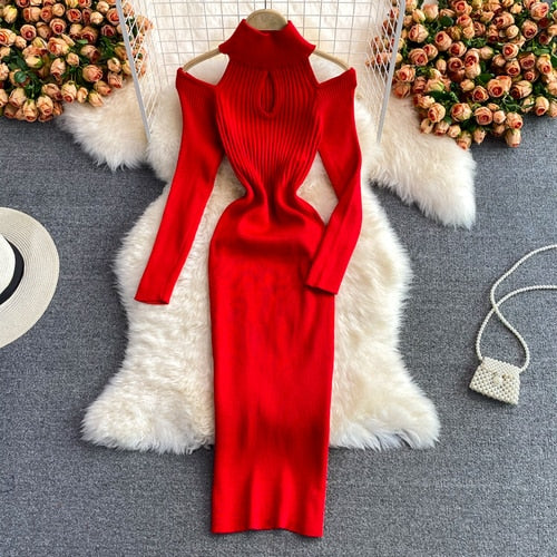 Women’s Cut-Out Knit Halter Neck Dress | Midi