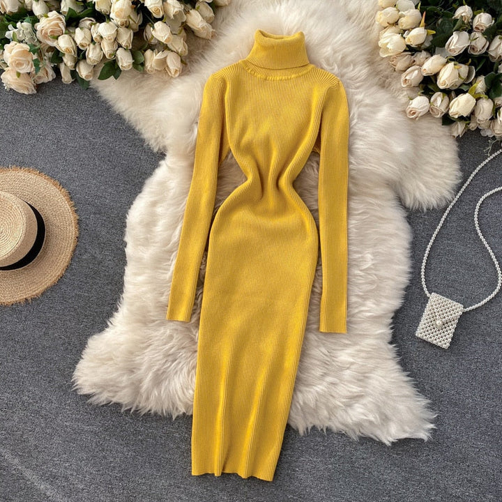 Women’s Ribbed Knit Turtleneck Dress | Maxi