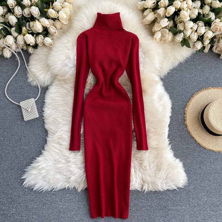 Women’s Ribbed Knit Turtleneck Dress | Maxi