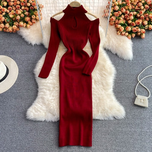 Women’s Cut-Out Knit Halter Neck Dress | Midi