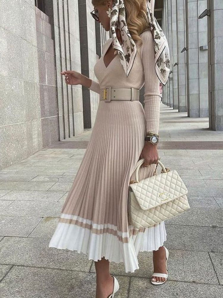 Women’s Ribbed Belted Pleated Dress | Midi