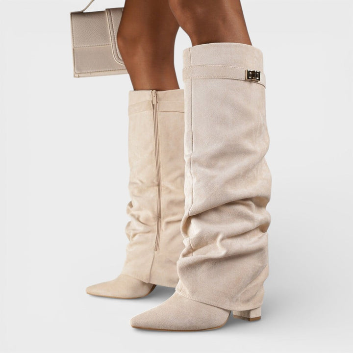 Bottes montantes à bout pointu pour femme | Plissées