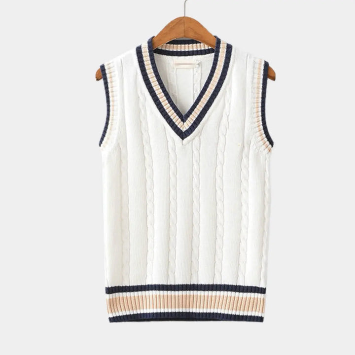 Gilet tricoté côtelé sans manches pour homme | Col en V