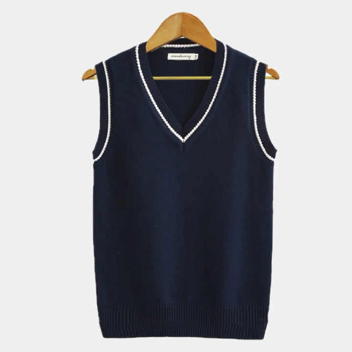 Gilet tricoté côtelé sans manches pour homme | Col en V