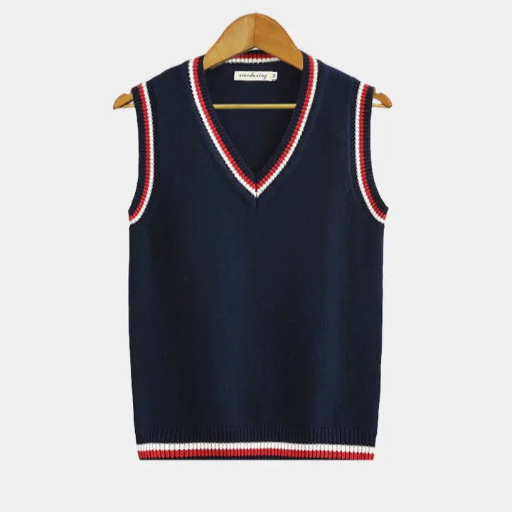 Gilet tricoté côtelé sans manches pour homme | Col en V
