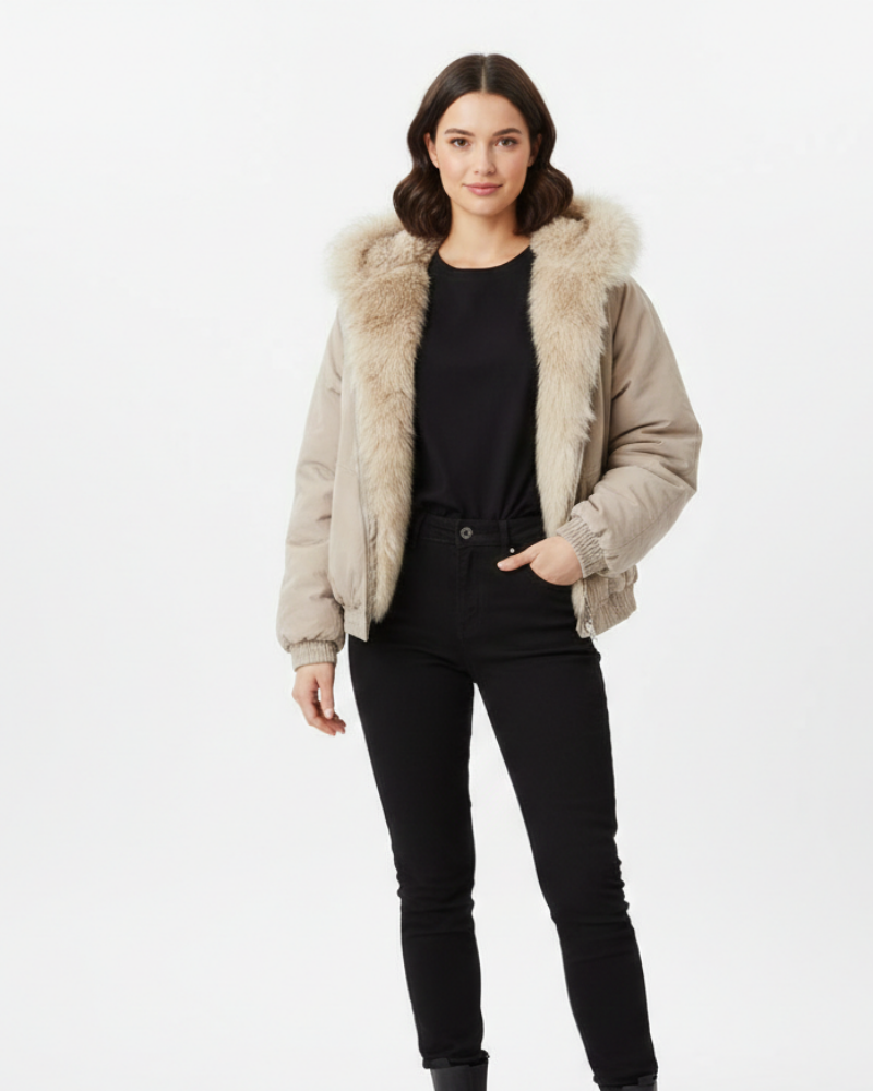 Veste d'hiver beige oversize pour femme | Capuche
