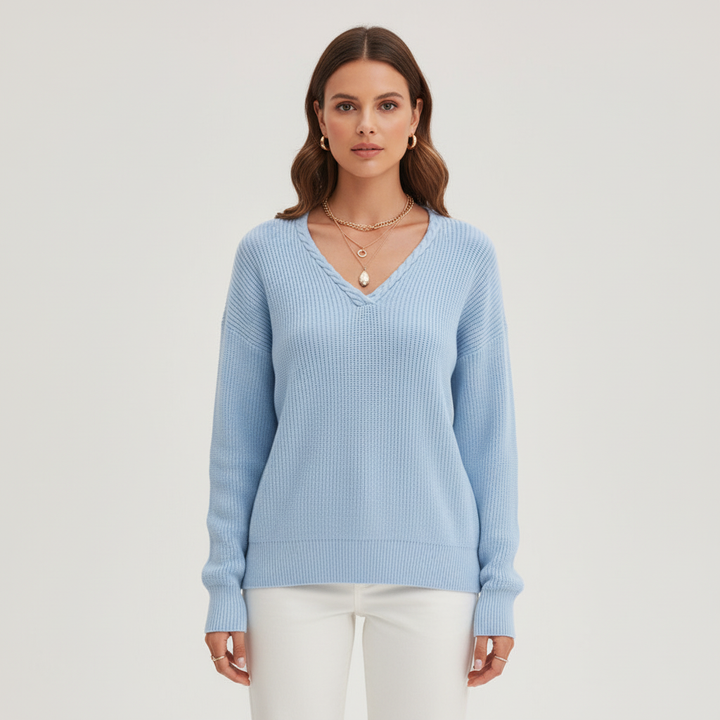 Women’s Casual Ribbed V-Neck Jumper | Winter