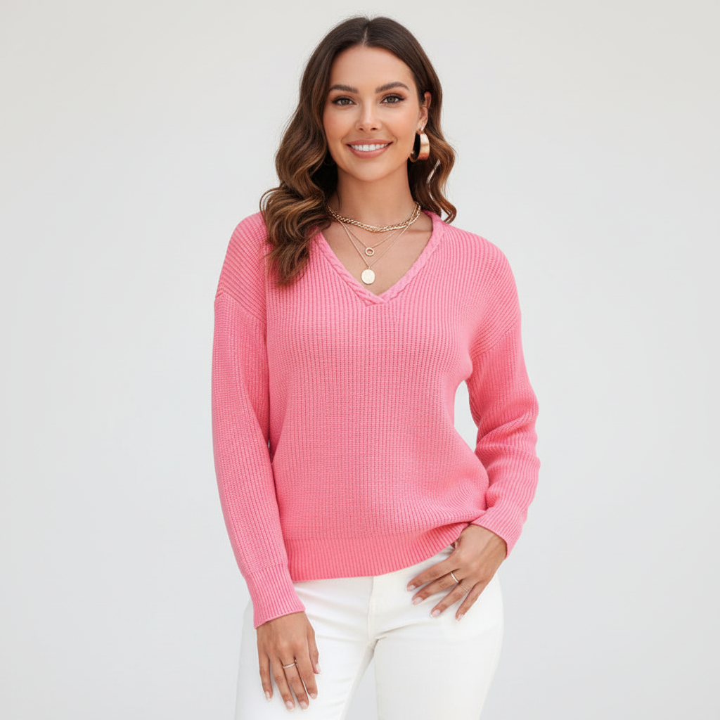 Women’s Casual Ribbed V-Neck Jumper | Winter