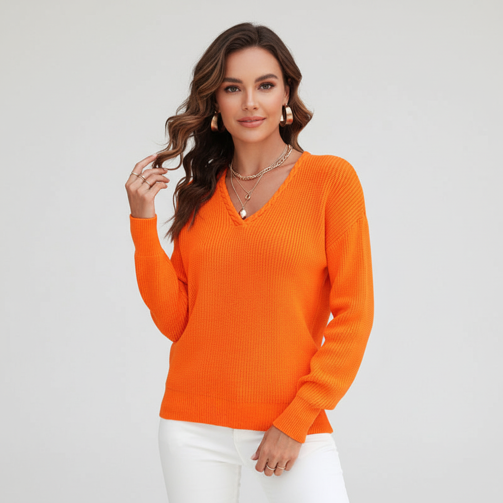 Women’s Casual Ribbed V-Neck Jumper | Winter