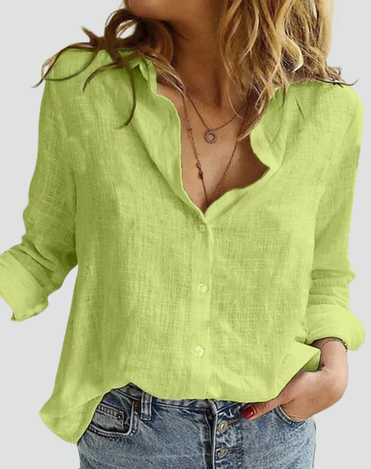Women's Loose Button-Up Shirt | V-neck