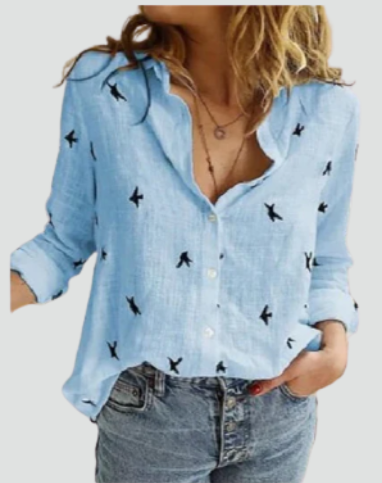 Women's Loose Button-Up Shirt | V-neck