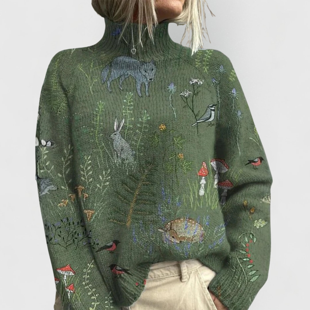 Women’s Turtleneck Printed Knit Jumper | Winter