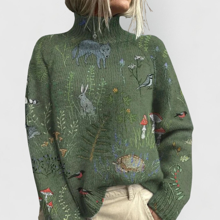 Women’s Turtleneck Printed Knit Jumper | Winter