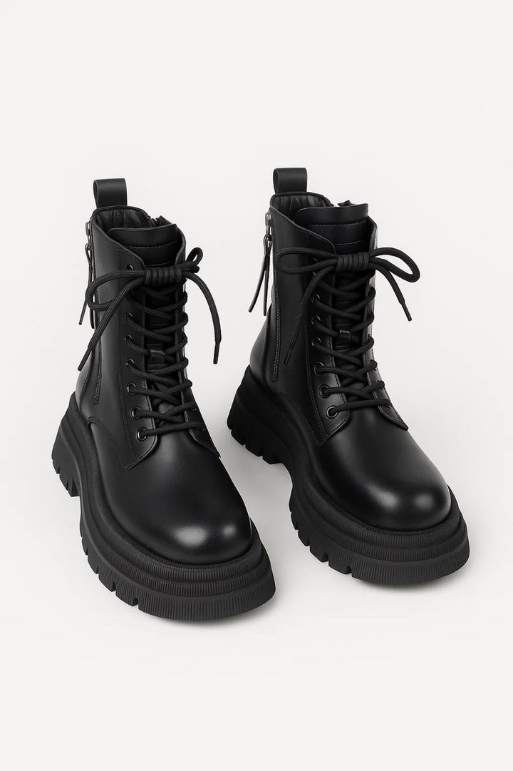 Women’s Chunky Heel Black Ankle Boots | Lace Up