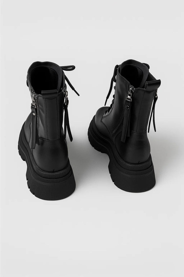 Women’s Chunky Heel Black Ankle Boots | Lace Up