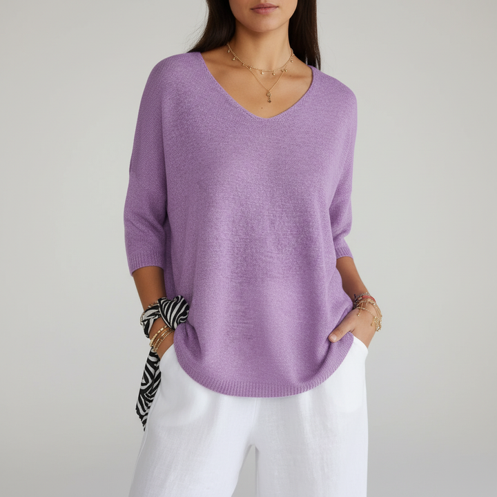 Women’s Knit V-Neck Top | 3/4 Sleeves
