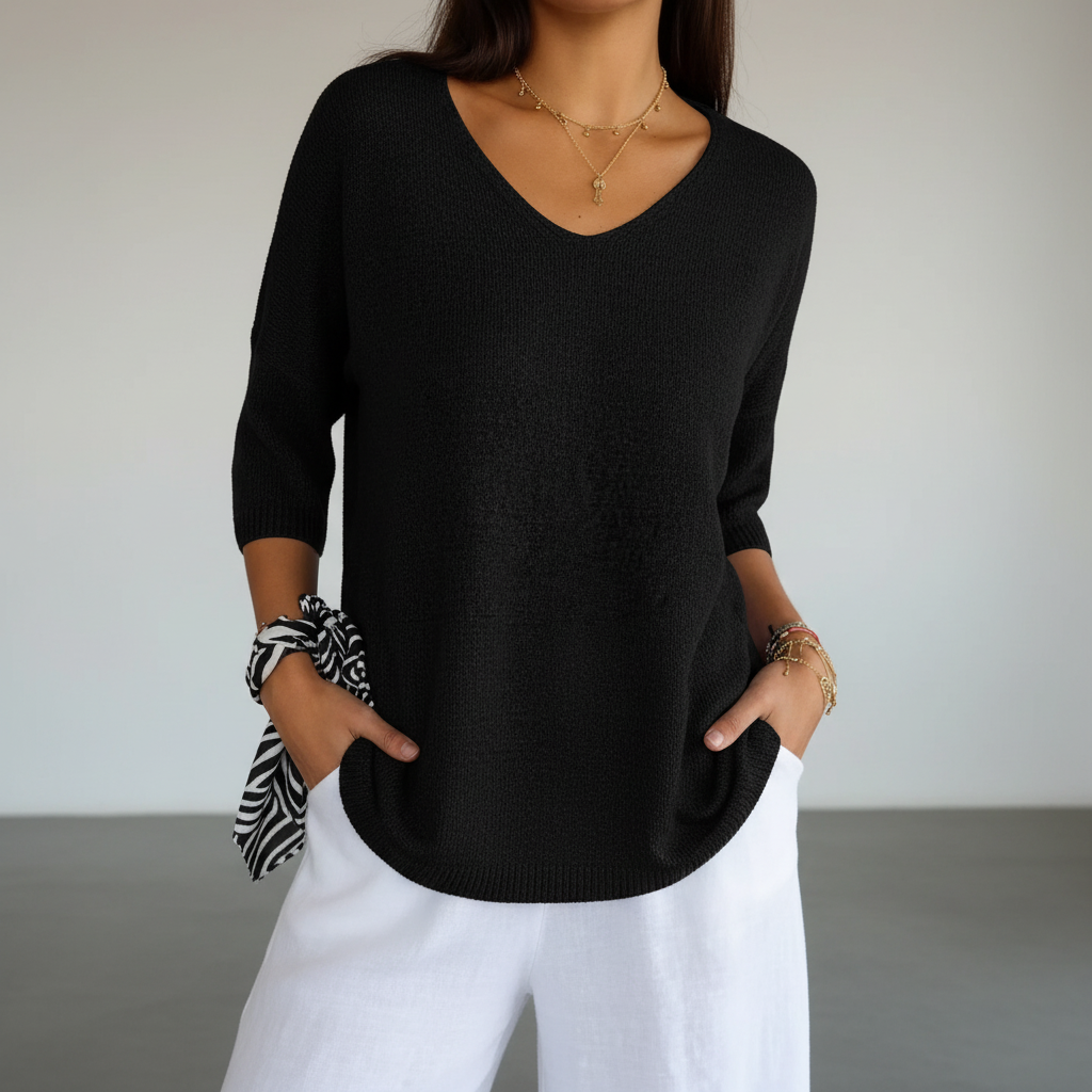 Women’s Knit V-Neck Top | 3/4 Sleeves