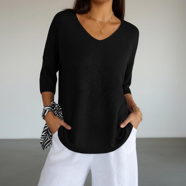 Women’s Knit V-Neck Top | 3/4 Sleeves