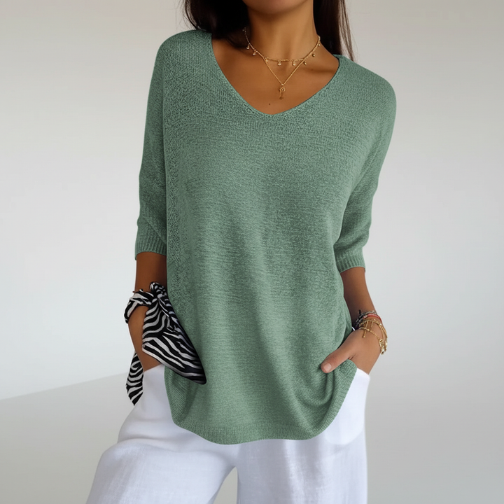 Women’s Knit V-Neck Top | 3/4 Sleeves