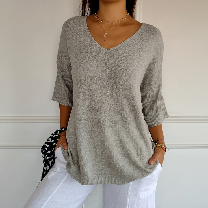 Women’s Knit V-Neck Top | 3/4 Sleeves