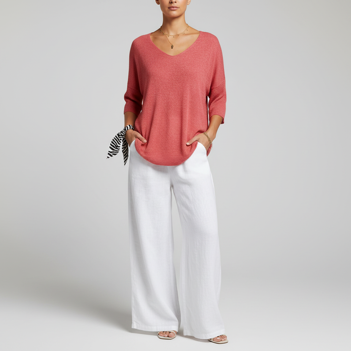 Women’s Knit V-Neck Top | 3/4 Sleeves