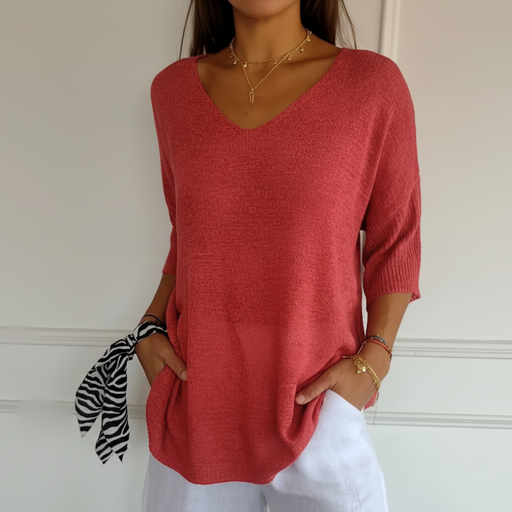 Women’s Knit V-Neck Top | 3/4 Sleeves