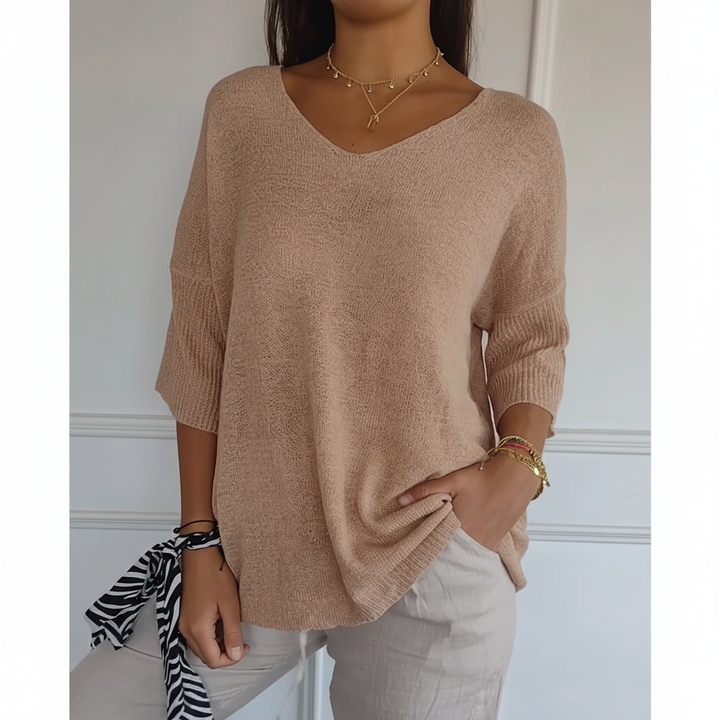 Women’s Knit V-Neck Top | 3/4 Sleeves