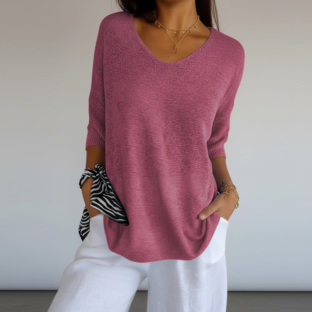 Women’s Knit V-Neck Top | 3/4 Sleeves