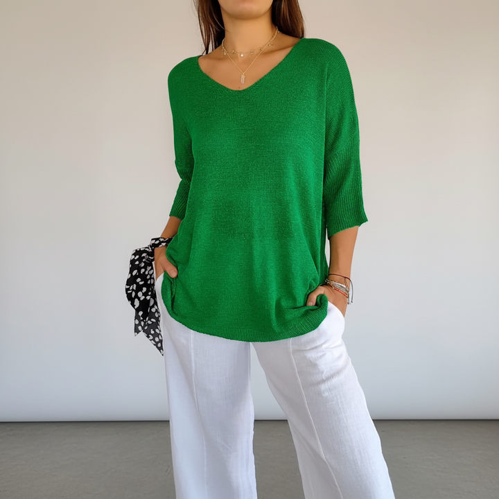 Women’s Knit V-Neck Top | 3/4 Sleeves