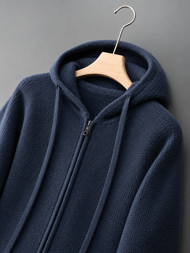 Women's Winter Navy Blue Knitted Jacket | Zip Up
