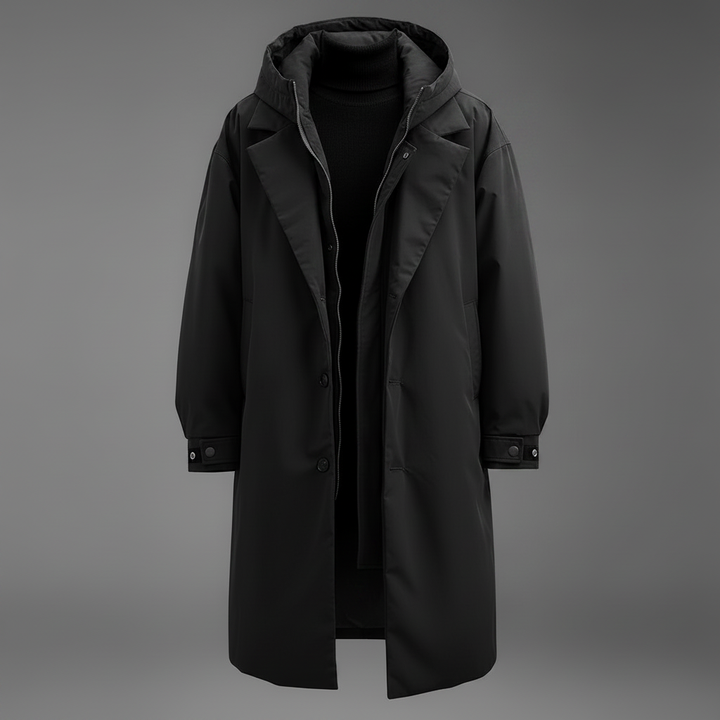 Longue veste d'hiver zippée à capuche pour homme