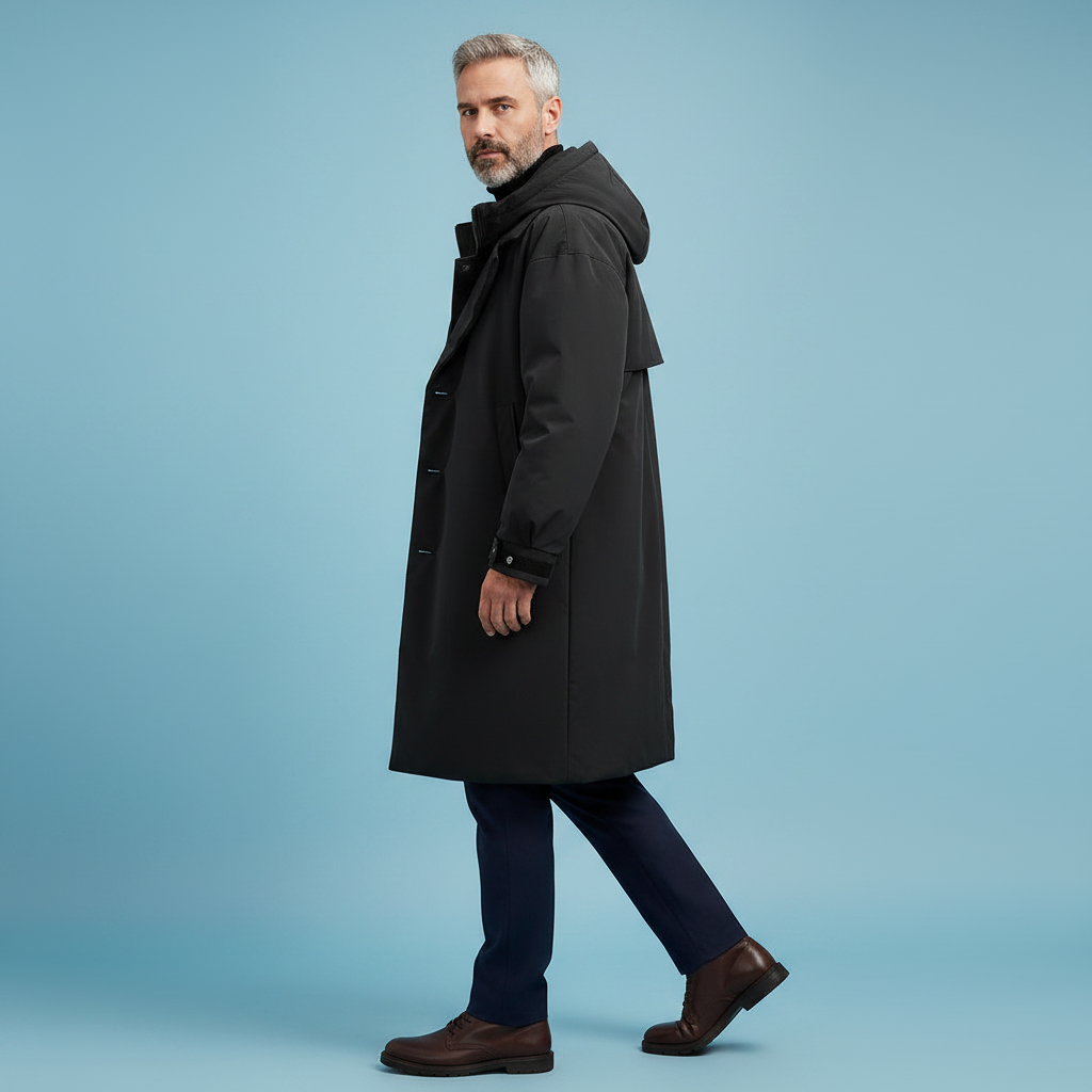 Longue veste d'hiver zippée à capuche pour homme