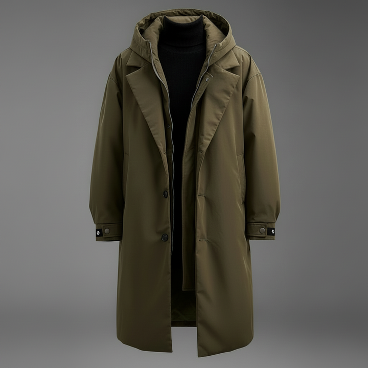 Longue veste d'hiver zippée à capuche pour homme