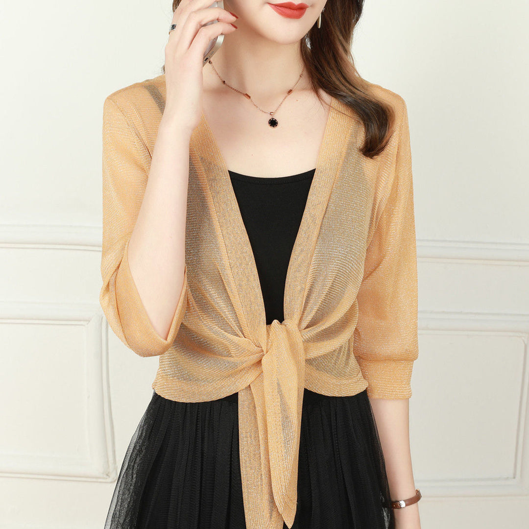 Women’s Elegant Sheer Chiffon Tie Front Bolero Cardigan | Cropped