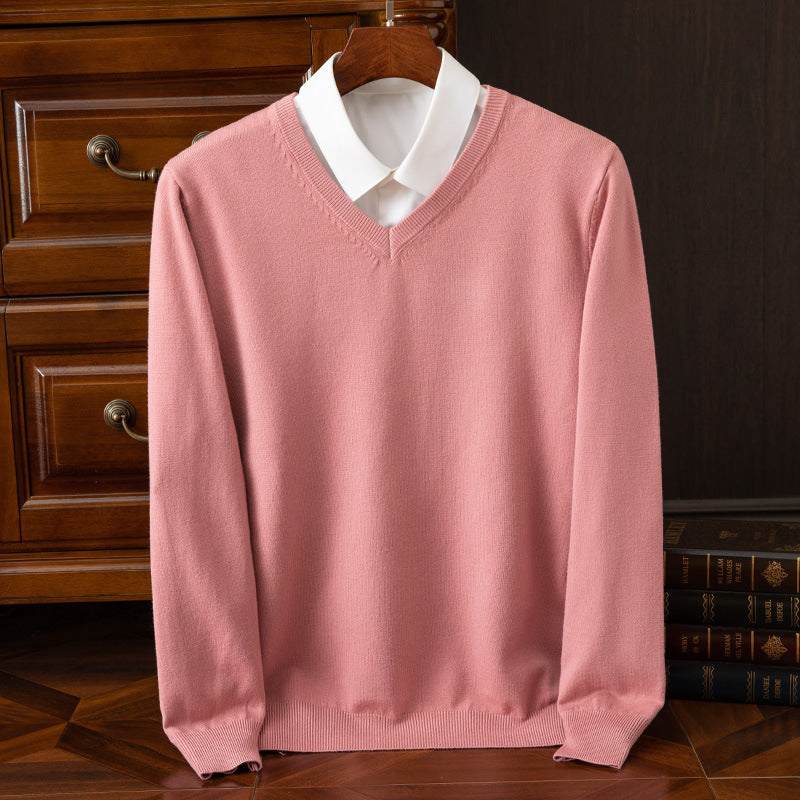 Pull en maille côtelée à col en V pour homme | Hiver