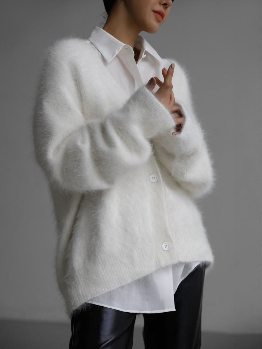 Gilet tricoté oversize boutonné pour femme | Hiver