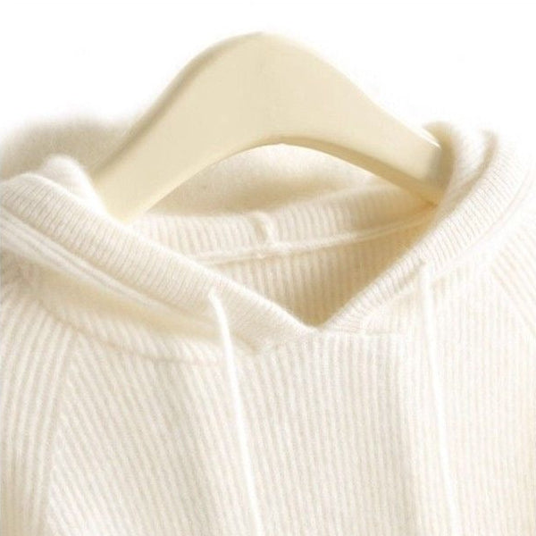 Women's Plain Drawstring Knitted Hoodie | Winter