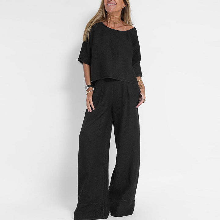 Women’s Relaxed Fit Wide Leg Summer Blouse and Trouser Set | Two Piece