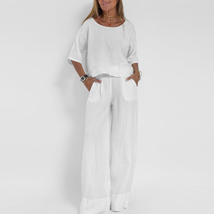 Women’s Relaxed Fit Wide Leg Summer Blouse and Trouser Set | Two Piece