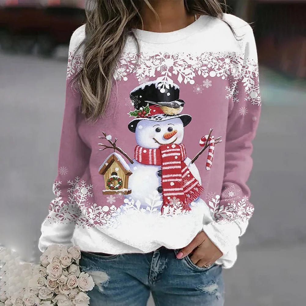Pull en tricot de Noël pour femme à col rond | Motif graphique