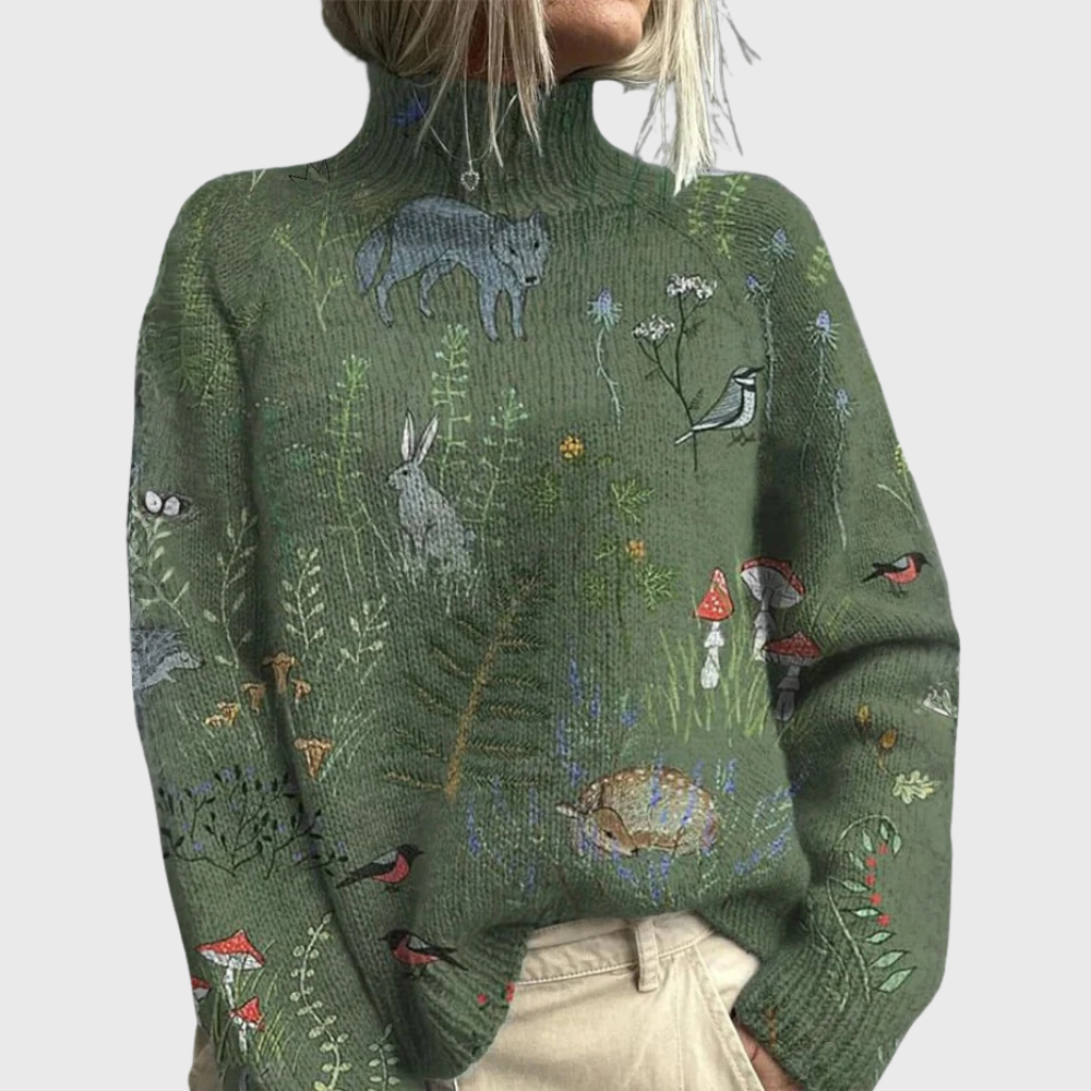Women's Printed Roll-Neck Jumper | Long Sleeve