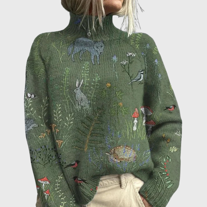 Women's Printed Roll-Neck Jumper | Long Sleeve